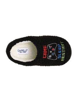 Capellini Kids Gamer Themed Slippers Indoor NEW Size 3/4 Black Faux Fur